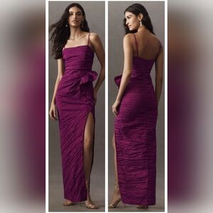 NWT- Liv Foster Crushed Stretch Taffeta Dress In Magenta Noir Sz 6